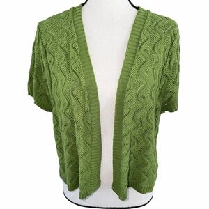 Notations Green Open Knit Sweater Short Cardigan Shrug Size XL